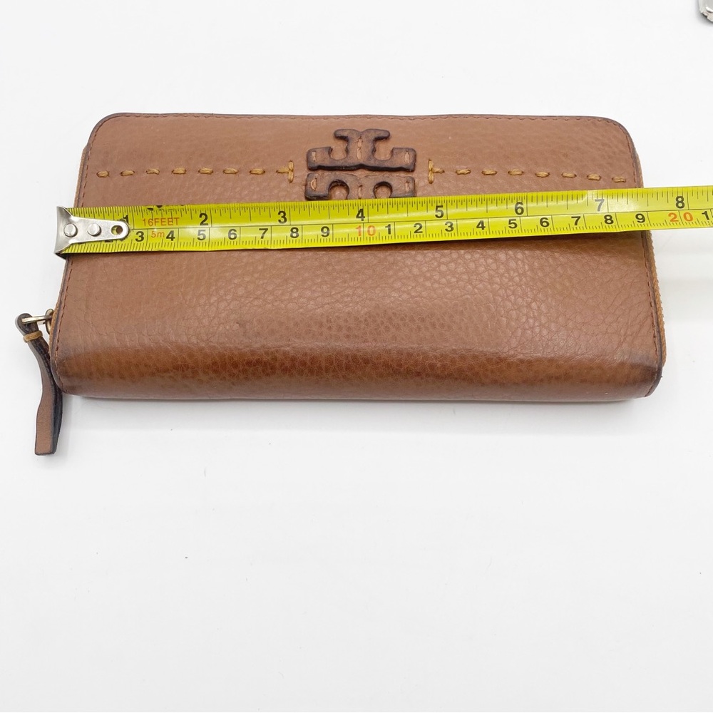 TORY BURCH Long Wallet Leather Caramel Color 7.5” x 4” Soft Leather Sleek - Picture 7 of 12